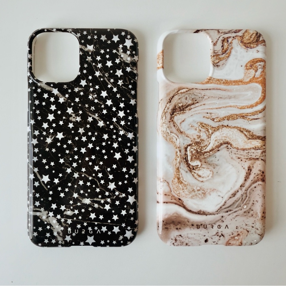 Burga iPhone 11 Pro Black and White Stars and Marble Caramel Swirl Case Bundle